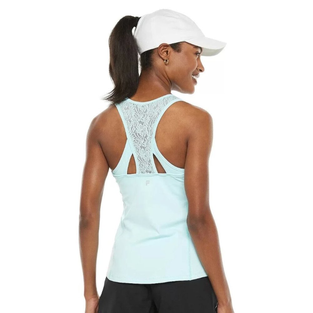 FILA SPORT Tru-Dry Racerback Floral Lace Tank Top w/Built-in Sport Bra XS White